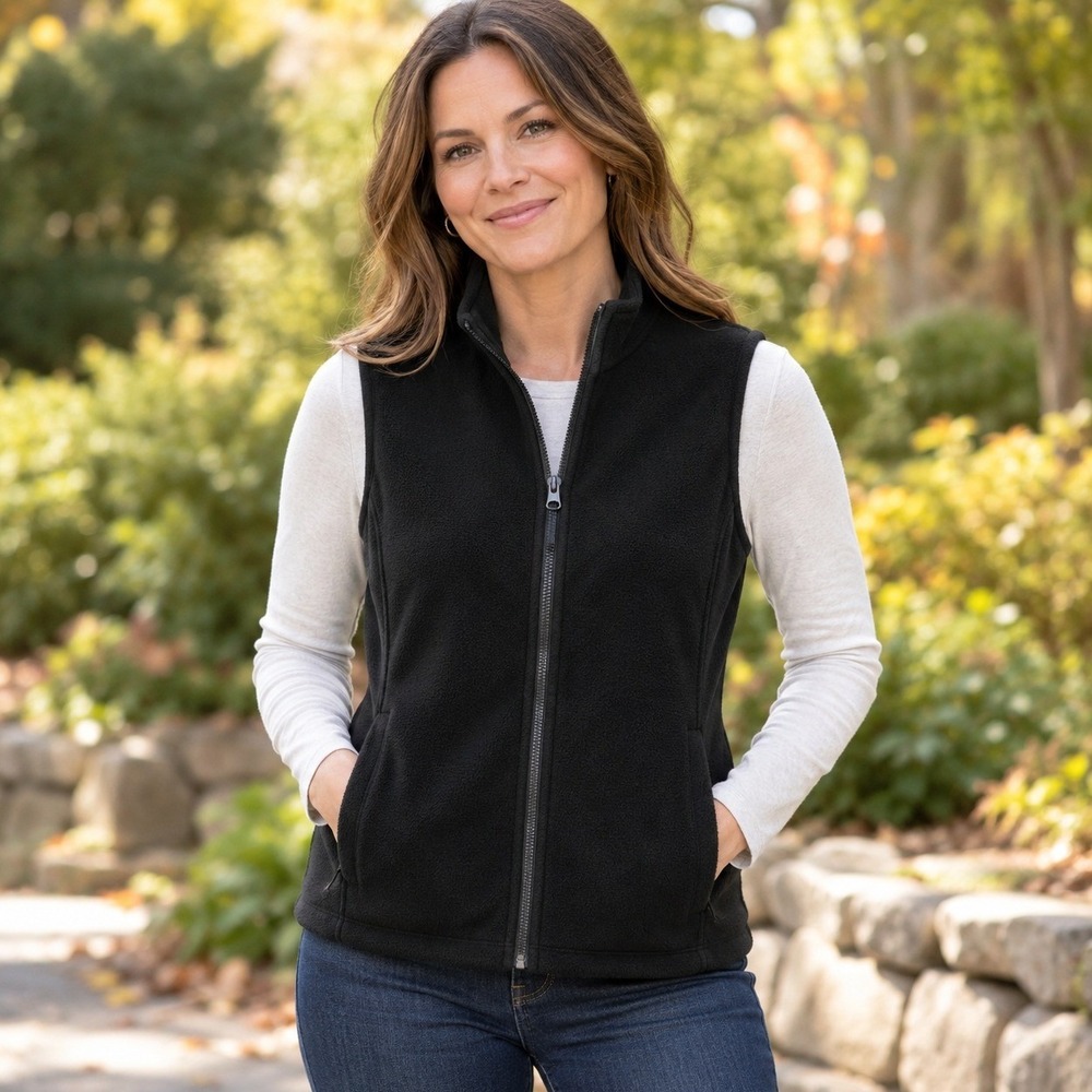 Lands' End Outfitters Women's Fleece Vest Sm Black Full Zip Outdoor Sleeveless